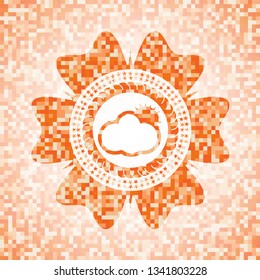 sun behind cloud icon inside orange mosaic emblem with background
