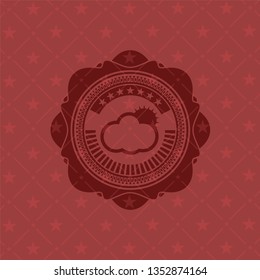 sun behind cloud icon inside retro style red emblem