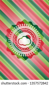 sun behind cloud icon inside christmas emblem background.