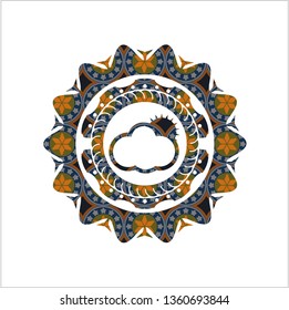 sun behind cloud icon inside arabesque emblem background. arabic decoration.