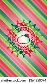 sun behind cloud icon inside christmas emblem background.