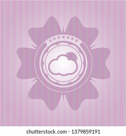 sun behind cloud icon inside pink icon or emblem