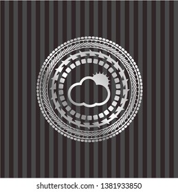sun behind cloud icon inside silver badge or emblem