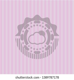 sun behind cloud icon inside retro pink emblem