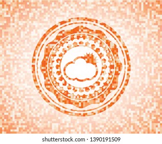 sun behind cloud icon inside abstract orange mosaic emblem with background