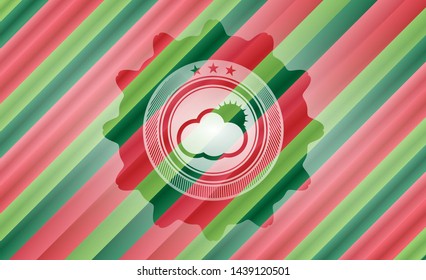 sun behind cloud icon inside christmas style emblem.