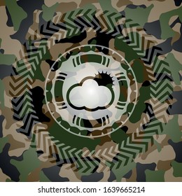 sun behind cloud icon inside camo emblem