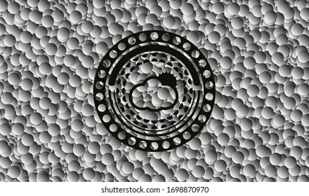 sun behind cloud icon inside black badge with bubbles background. Vector Illustration. Detailed.