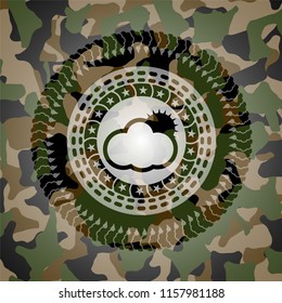 sun behind cloud icon on camo texture