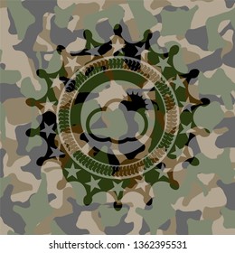 sun behind cloud icon on camo pattern