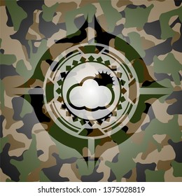 sun behind cloud icon on camo texture