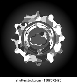 sun behind cloud icon on grey camouflage texture