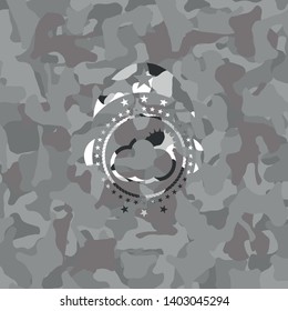 sun behind cloud icon on grey camo texture