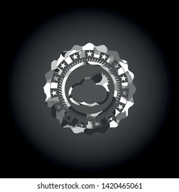 sun behind cloud icon on grey camo pattern