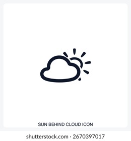 Ícone de vetor sólido do ícone do sol atrás da nuvem com um design arrojado e mínimo. Adequado para apresentações, sites, aplicativos, infográficos e vários projetos digitais ou de impressão.