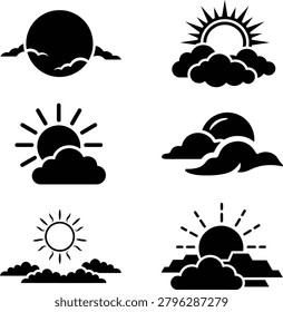 Sun behind cloud icons partially obscured sun abstract windy cloud formations meteorological context abstract art.