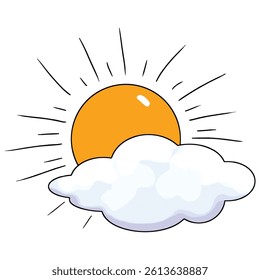 Sun behind cloud isolated on white background