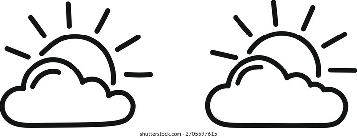 Sun Behind Cloud Line Art Icons weather symbol