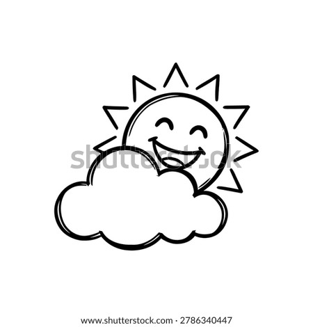 Sun Behind Cloud Outline Icon Illustration Containing partly cloudy weather, cheerful climate forecast, and sunny sky symbol