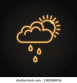 Sun behind cloud with rain neon icon