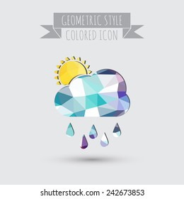The sun behind the cloud with rain. The weather icon