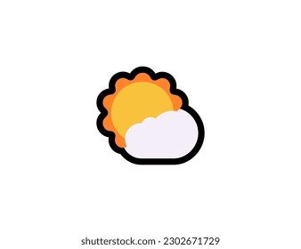 Sun Behind Cloud vector icon on a white background. Sunny cloudy weather emoji illustration. Weather icon. Isolated sun and cloud vector emoticon