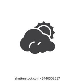Sun behind cloud vector icon. filled flat sign for mobile concept and web design. Cloud covering the sun glyph icon. Overcast weather symbol, logo illustration. Vector graphics