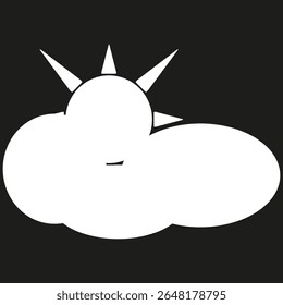 Sun behind cloud. Weather forecast icon. Vector sunny cloud symbol. Black minimal background.