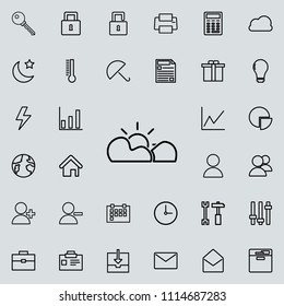 the sun behind the clouds icon. Detailed set of minimalistic icons. Premium graphic design. One of the collection icons for websites, web design, mobile app on colored background