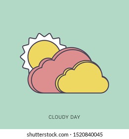Sun behind clouds icon. Flat illustration of sun behind clouds vector icon for web. solid color with outline concept.