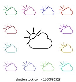The sun behind the clouds line multi color style icon. Simple thin line, outline vector of camping icons for ui and ux, website or mobile application
