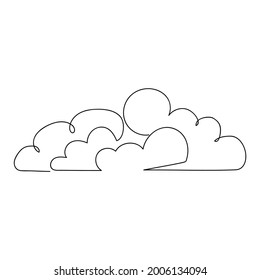 Sun Behind The Clouds In The Sky Drawn In One Line. Sketch. Modern Art Weather. Vector Illustration.