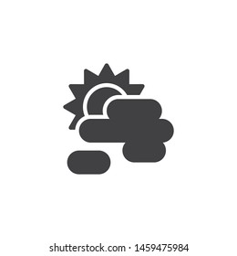 Sun behind clouds vector icon. filled flat sign for mobile concept and web design. Sunny cloudy weather glyph icon. Symbol, logo illustration. Vector graphics