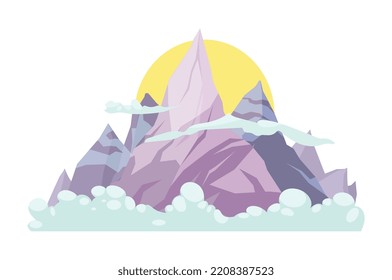 Sol detrás de las montañas arriba en las nubes cartografía paisaje vectorial plano ilustración