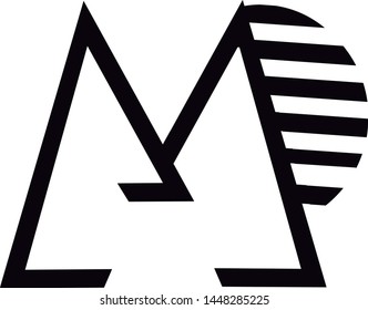 sun behind the mountains, which form the letter m