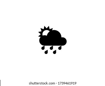 Icono plano vectorial Sun Behind Rain Cloud. Ilustración de emoji con clima lluvioso aislado 