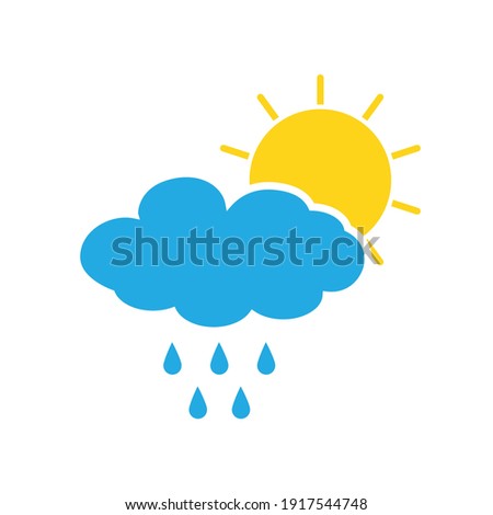 Sun behind rain cloud vector flat icon isolated on white illustration eps 10