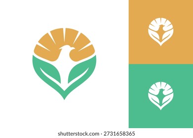 Sun Bird con diseño de icono de logotipo de hoja. Símbolo Abstractas del concepto del brillo de la Naturaleza para la granja de la agricultura, la marca orgánica, la energía solar, y el logotipo ecológico de la identidad