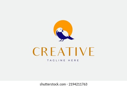 Sun Bird Logo Design Template. Birds Keep Sunbathing. Creative Vector Icon Design Concept.