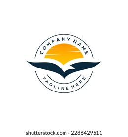Sun bird Logo Design Template. Birds fly over the sun. Creative Vector Icon Design Concept.