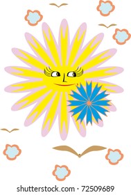 The sun, birds and clouds. illustration