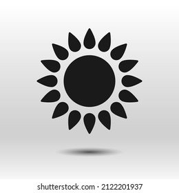 Sun black icon. Hand drawn simple vector. Stylized glyph isolated on white background. Best for seamless patterns, polygraphy, logo creating, mobile apps and web design.