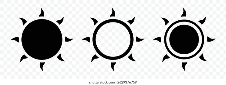 Sun black icon set. Suns icon collection in black color. Sunset icon collection. Sunshine sun icon vector illustration 