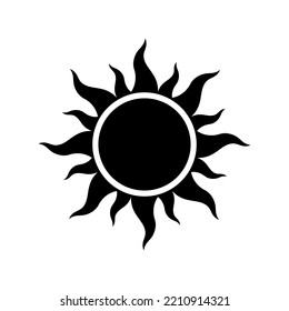 Sun black icon. Simple vector stylized glyph isolated on white background. Best for seamless patterns, polygraphy, logo creating, mobile apps and web design.