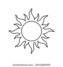 Sun black outline icon. Simple vector symbol isolated on white background. Best for seamless patterns, polygraphy, logo creating, mobile apps and web design.