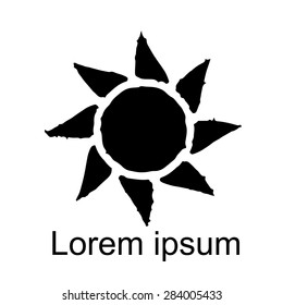 Sun black silhouette, hand drawn sketch icon isolated on white background, art logo design