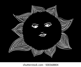 Sun black and white. Decorative style