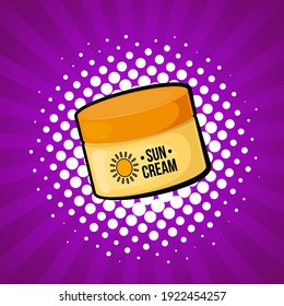 Sun block lotion in bright colorful pop-art style.