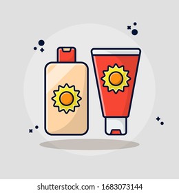 Sun Block Product, and SunScreen Vector Illustration. Flat Cartoon Style Suitable for Sticker, Wallpaper, Icon, etc