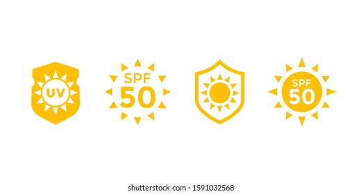 bloqueo solar, proteger de la radiación uv y de los iconos vectoriales SPF 50